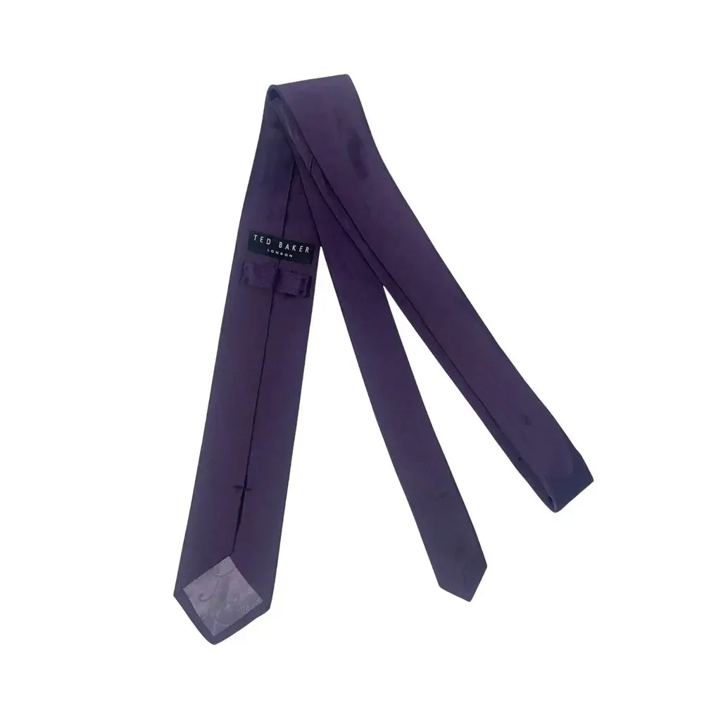 Ted Baker Purple Solid Skinny 100% Silk 60”x2.5”